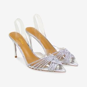 Aqua, Gatsby 105 embellished slingback pumps, Women, Silver, US 6, EU 37, Pumps